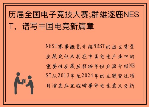 历届全国电子竞技大赛;群雄逐鹿NEST，谱写中国电竞新篇章